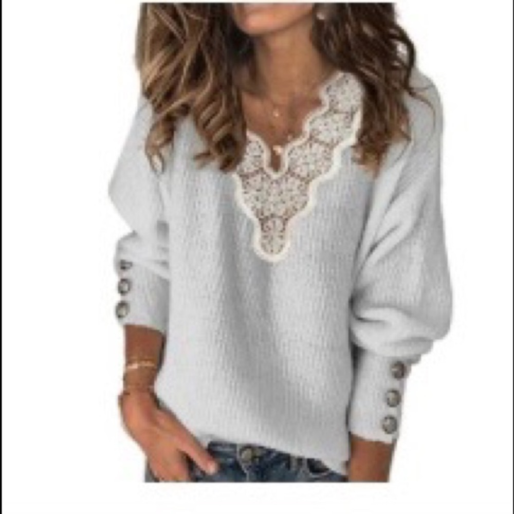 Grey long sleeve top with lace accent